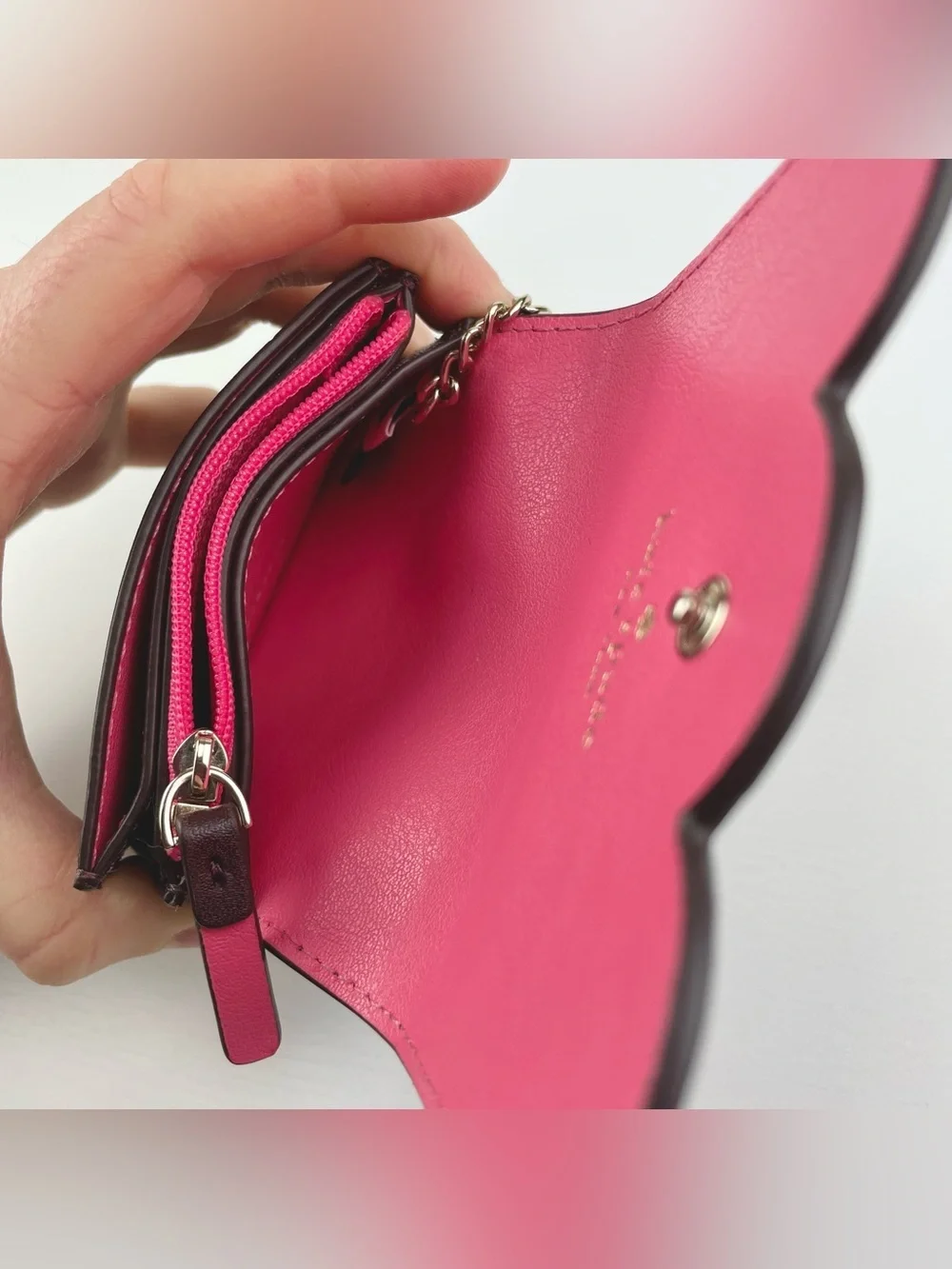 kate spade New York Plum Gemma Scalloped Card Mini Wallet w/ Key Ring ID Window